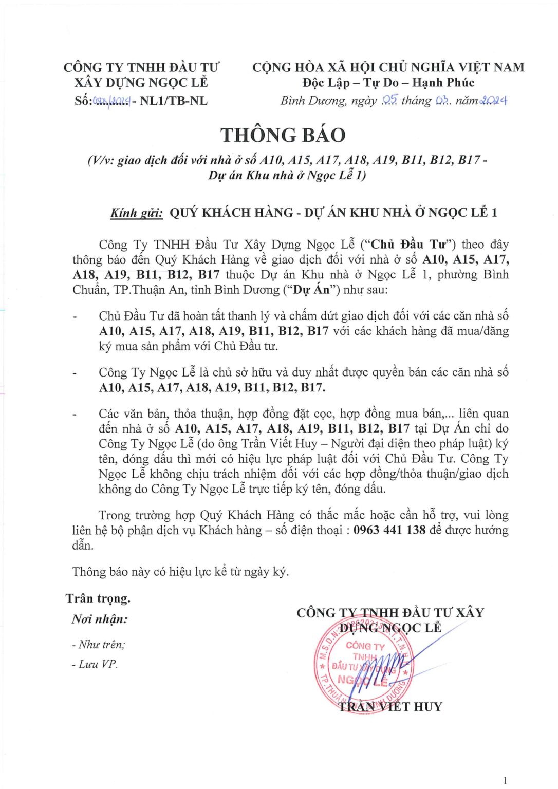 20240305_NL1_Thông Báo Giao Dịch A10, A15, A17, A18, A19, B11, B12, B17